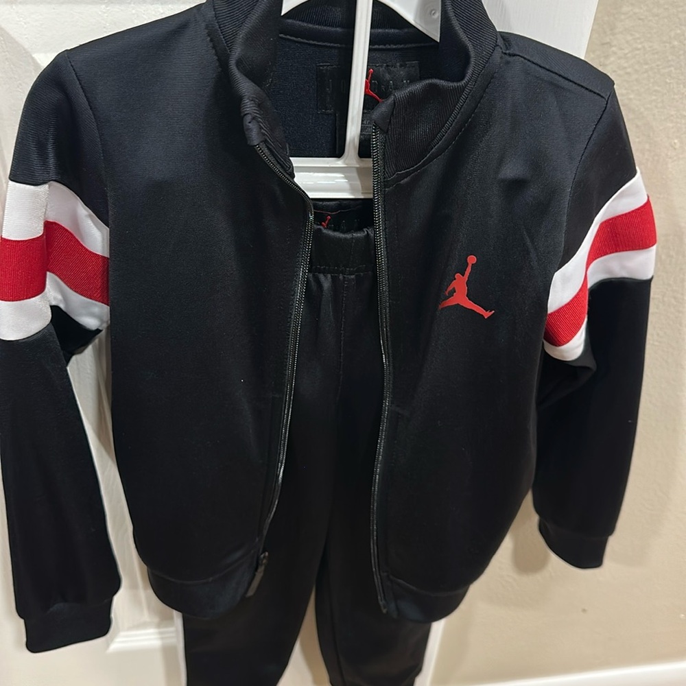 Boys two piece, black white and red Air Jordan set